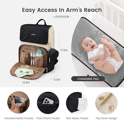 LOVEVOOK Diaper Bag Backpack, Baby Travel Bags for Boys & Girl, Toddler Waterproof Diaper Bag w/Changing Pad, Stroller Straps, Pacifier Case, Newborn Essentials Must Haves Mom