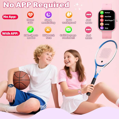 Smart Watch for Kids Girls Boys No APP/Phone Needed, 1.8" IP68 Waterproof Sport Kids Watch Pedometer, Heart Rate, Sleep Monitor, Step Counter, 12 Puzzle Games for Girls Boys Teens 6-16