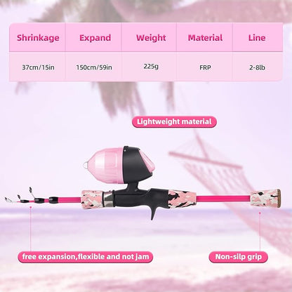 Kids Fishing Pole Kit Set，Portable Telescopic Fishing Rod and Reel Combo Full Kits for Boys, Girls, Beginner, Youth