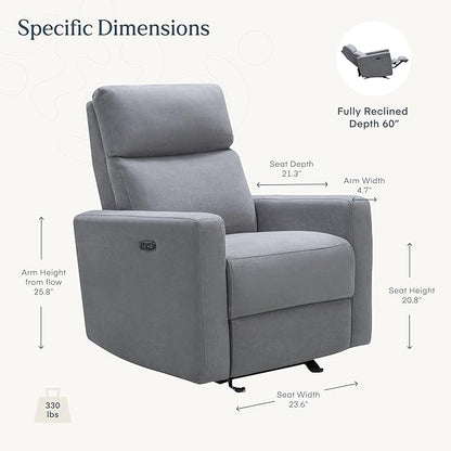 Nurture& The Glider – Premium Power Recliner Nursery Chair with Stationary Headrest | Designed for Comfort and Simplicity | Built-in USB Charger