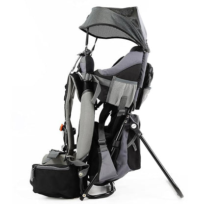 ClevrPlus Canyonero Camping Baby Backpack Hiking Kid Toddler Child Carrier with Stand and Sun Shade Visor, Black