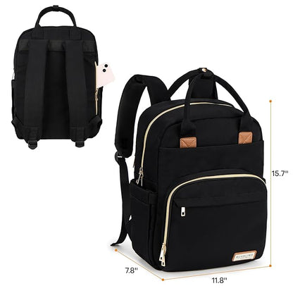RUVALINO Diaper Bag Backpack-Multifunction Baby Travel Bag, Insulated Bottle Holders & Large Capacity, Waterproof, Deep Black