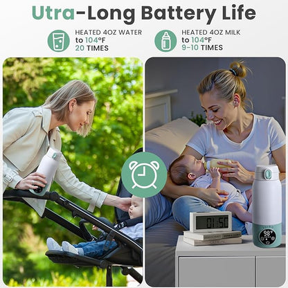 Portable Milk Warmer for Travel, 17oz Large Capacity Bottle, Fast Breastmilk Water Warmer On The Go with LCD Display, 98-158°F Temperature Adjustment, for Vehicle, Car, Airplane Journey