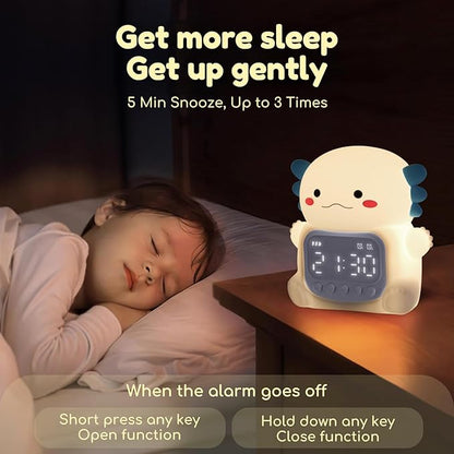 Axolotl Alarm Clock with Night Light for Kids, 7 RGB Color Cute Alarm Clocks for Bedrooms Ok to Wake Clocks, Silicone Animal Tabletop Lamp for Teen Girls Boys, White