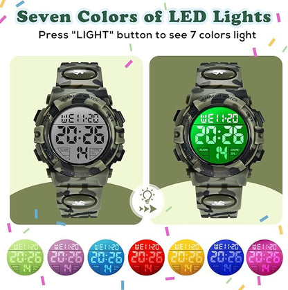 Kids Watch,Boys Watch for 3-15 Year Old Boys,Digital Sport Outdoor Multifunctional Chronograph LED 50 M Waterproof Alarm Calendar Analog Watch for Children with Silicone Band,Kids Gift