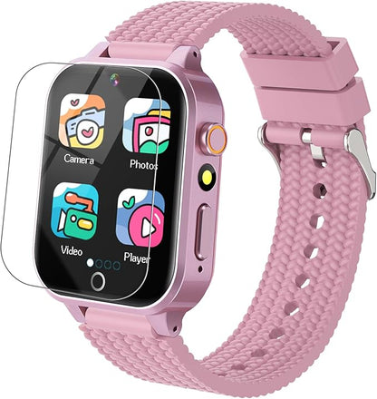 Smart Watch for Kids Girl Gift Ages 3-12, 2 Screen Protector, 26 Puzzle Games, HD Camera Video Music Player Touchscreen Pedometer, Educationtal Toy Brithday Gifts for Girl Ages 4 5 6 7 8 9 10(Pink)