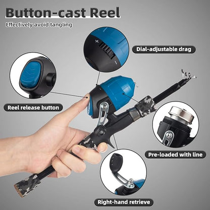 Kids Fishing Pole Kit Set，Portable Telescopic Fishing Rod and Reel Combo Full Kits for Boys, Girls, Beginner, Youth