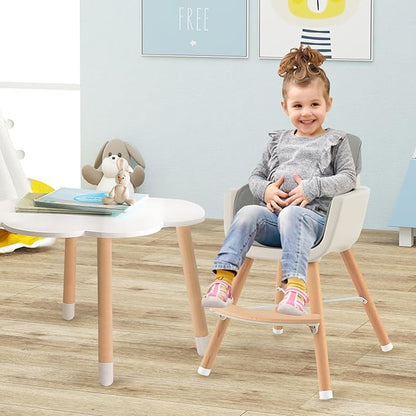 BABY JOY Convertible Baby High Chair, 3 in 1 Wooden Highchair/Booster/Chair with Removable Tray, Adjustable Legs, 5-Point Harness, PU Cushion and Footrest for Baby, Infants, Toddlers (Gray)
