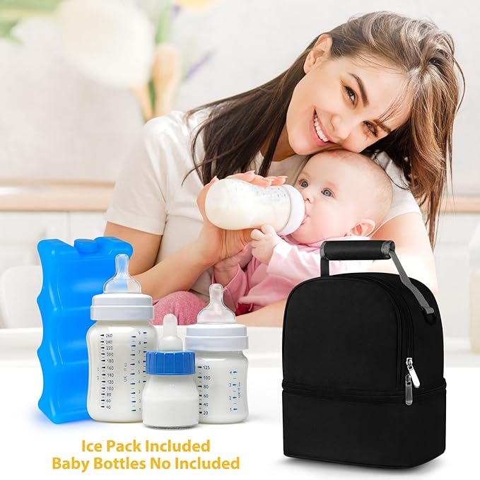 Accmor Breastmilk Cooler Bag with Ice Pack, Breast Pump Bag with Cooler Fits 6 Bottles, Double Layer Breast Milk Cooler Travel Bag for Nursing Mom Daycare, Work, Travel