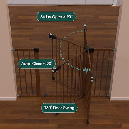 Babelio Metal Auto Close Baby Gate,Extra Wide Pet Gate for The House and Doorways, Pressure Mounted Walk Thru Child Gate with Door (Black Wood Pattern, 30" Tall 29"-55" Wide)