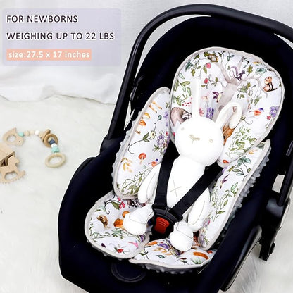 2 in 1 Infant Car Seat Insert, Car Seat Head Support Baby Girls Boys, Soft Newborn Carseat Insert Cushion, Perfect for Carseats, Strollers, Swings (Gray Animals)