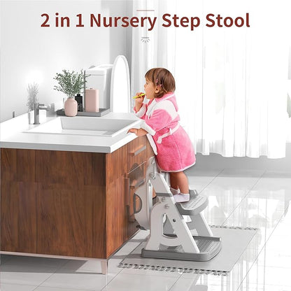 Potty Training Seat, Upgrade 2 in 1 Potty Training Toilet for Toddler, Toddler Toilet Seat for Boys Girls with Splash Guard, Anti-Slip Pad and Step Stool (Grey)