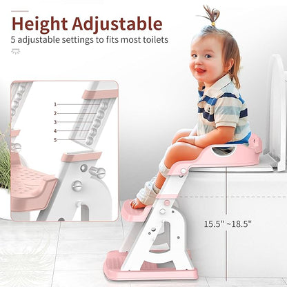 Potty Training Seat, Upgrade 2 in 1 Potty Training Toilet for Toddler, Toddler Toilet Seat for Boys Girls with Splash Guard, Anti-Slip Pad and Step Stool (Pink)