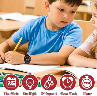 Kids Watch,Boys Watch for 3-15 Year Old Boys,Digital Sport Outdoor Multifunctional Chronograph LED 50 M Waterproof Alarm Calendar Analog Watch for Children with Silicone Band,Kids Gift