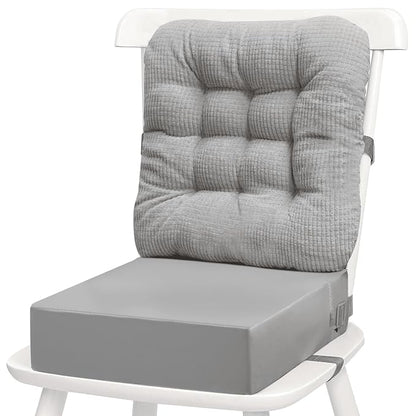 Toddler Booster Seat for Dining Table 2PC Upgraded 3.6IN Cushion with Soft Corduroy Backrest Infant Booster Seat for Kitchen Chair with Adjustable Straps - Non-Slip Base & Breathable Fabric ﻿