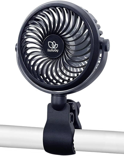 liuliuby Baby Stroller Fan with Clip | Clip On Fan for Baby Car Seat | Portable & Rechargeable with Durable Clamp | Stroller Accessories | Small Cooling USB Chargeable Battery (Jet Black)