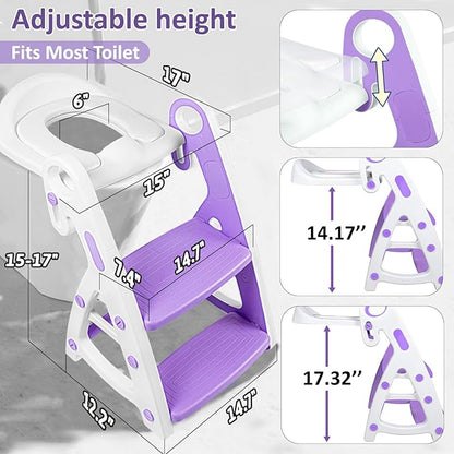 Primlect Potty Training Seat, 2-in-1 Toddler Toilet Seat with Step Stool, Ultra-Stable Potty Chair Attachment, Adjustable Seat and Step Ladder, Non-Slip Design, Splash Guard for Boys and Girls(Blue)