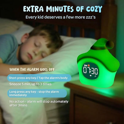 Star Alarm Clock with Night Light for Kids with Sleep Training and Sound Machine, Rechargeable Silicone Lamp OK to Wake Clock, Cute Animal Tabletop Lamp, Perfect Sleep Companion for Boys Girls, Blue