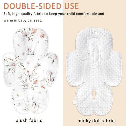 2 in 1 Infant Car Seat Insert, Car Seat Head Support Baby Girls Boys, Soft Newborn Carseat Insert Cushion, Perfect for Carseats, Strollers, Swings (White Flower)