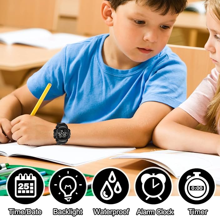 Kids Watch,Boys Watch for 3-15 Year Old Boys,Digital Sport Outdoor Multifunctional Chronograph LED 50 M Waterproof Alarm Calendar Analog Watch for Children with Silicone Band,Kids Gift