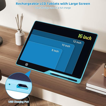 LCD Writing Tablet,16 Inch Colorful Screen Rechargeable Doodle Board Toddler Educational Toys for 3 4 5 6 Years Old Boys Girls Reusable Portable Drawing Tablet Christmas Toys Gifts for Kids (Blue)