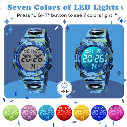 Kids Watch,Boys Watch for 3-15 Year Old Boys,Digital Sport Outdoor Multifunctional Chronograph LED 50 M Waterproof Alarm Calendar Analog Watch for Children with Silicone Band,Kids Gift