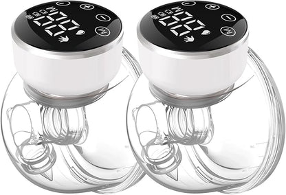 Wearable Breast Pump Hands Free of Longer Battery Life & LED Display, Portable Electric Breast Pump with 3 Modes & 9 Levels & Low Noise, 24 mm Flange, 2 Pcs White