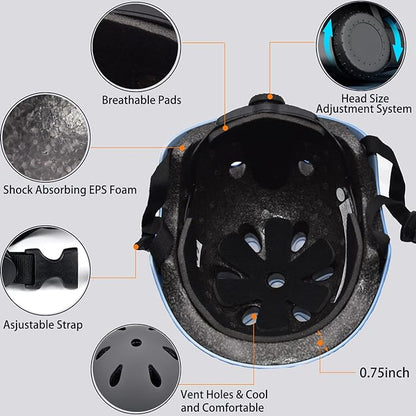 Kids Bike Helmet Set Adjustable for Children, Boys, Girls and Teenagers Aged 3-8 Years Includes Elbow, Knee, Wrist Guards Children's Helmet Protection Set for Bikes SkateboardsRollerskates