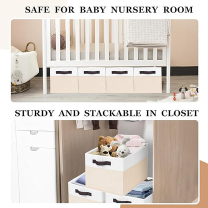 Criusia 4 Pack Baby Clothes Organizer Bins, Fabric Collapsible Storage Baskets with Handles, Odorless Storage Bins for Toy Clothes Nursery Kids Room Playroom Classroom (14L*10W*9.5H)