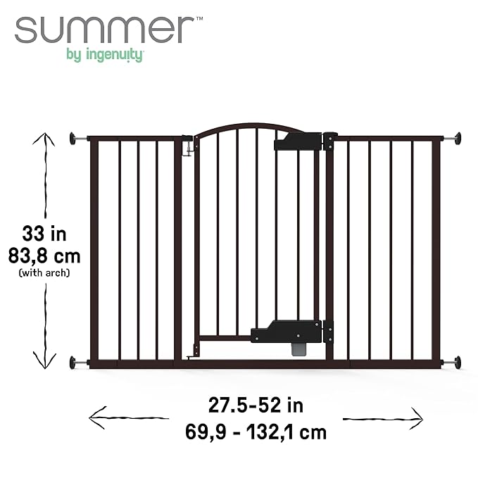 Ingenuity Easy Open Baby Gate & Dog Gate, Hands-Free Open Patent-Pending Foot Pedal, 27.5"-52" Wide, 28" Tall, Hardware or Pressure Mounted, Install in Doorway, Bottom of Stairs, or Wall - Espresso