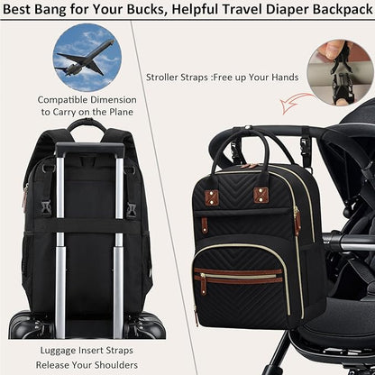 Diaper Bag Backpack for Women with Changing Pad, Baby Bag with Insulated Pockets Multifunctional Diaper Bags For Baby Girl Boy Waterproof Baby Bags For Boys Girls Maternity Bag Black