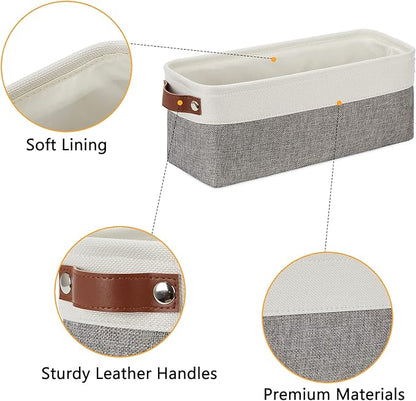 DULLEMELO Small Storage Baskets 15"x6"x5.5", Fabric Storage Bins for Toilet Tank Top [2 Pack], Back of The Toilet Basket (White&Grey)