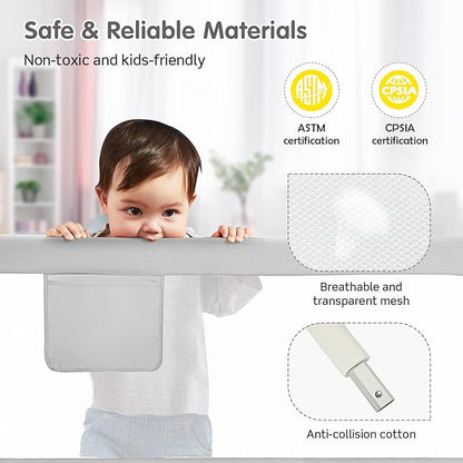 BABY JOY Bed Rail for Toddlers, 69’’ Extra Long, Height Adjustable & Foldable Baby Bed Rail Guard w/Storage Pocket & Double Safety Child Lock for Kids Twin Double Full Size Queen King Mattress (Gray)