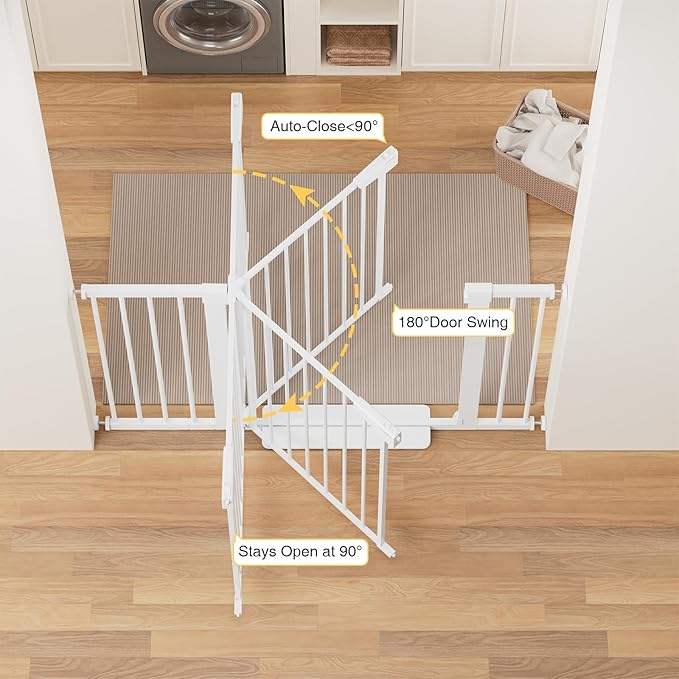 Cumbor 36" Extra Tall Baby Gate for Stairs, 29.7-48" Wide Dog Gates for Doorways, Auto Close Safety Gate for Babies and Pets, Easy Install, Pressure Mounted, Fits Doorways, Stairs, Entryways, White