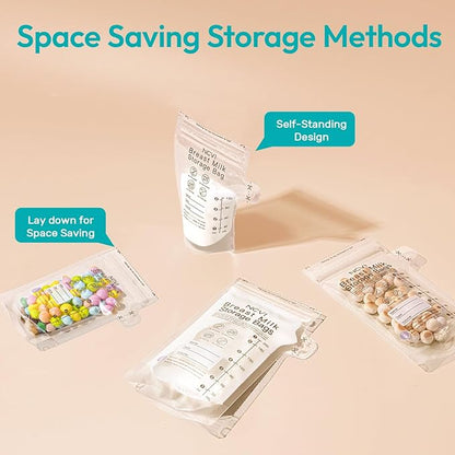 NCVI 4+7 oz Breastmilk Storage Bag Freezer for 0-3 Months, Breast Milk Feeding Bag with Temp-Sensing, Doubled-Sealed, Self Standing, Easy Pour Spout, BPA-Free, 4oz(70count)+7oz(30count)
