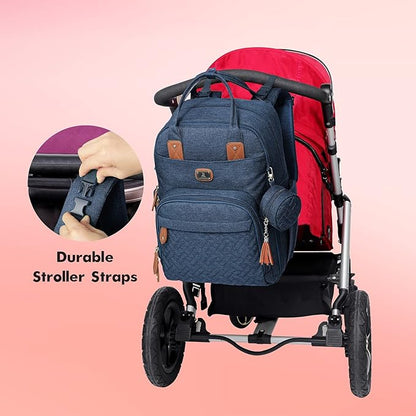 Dikaslon Diaper Bag Backpack with Portable Changing Pad, Pacifier Case and Stroller Straps, Large Unisex Baby Bags for Boys Girls, Multipurpose Travel Back Pack Moms Dads, Peacock blue