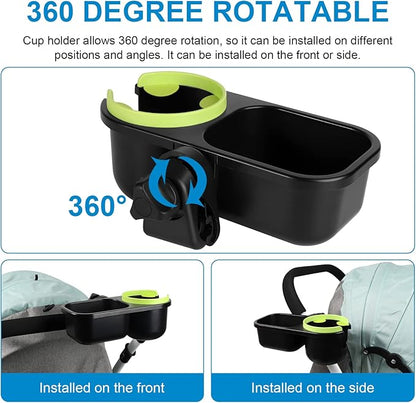 Accmor Stroller Cup Holder with Tray, Universal Cup Holder, Bike Bottle Holder, 361° Rotatable Large Caliber Drinks Holder for Stroller, Bike, Wheelchair, Walker