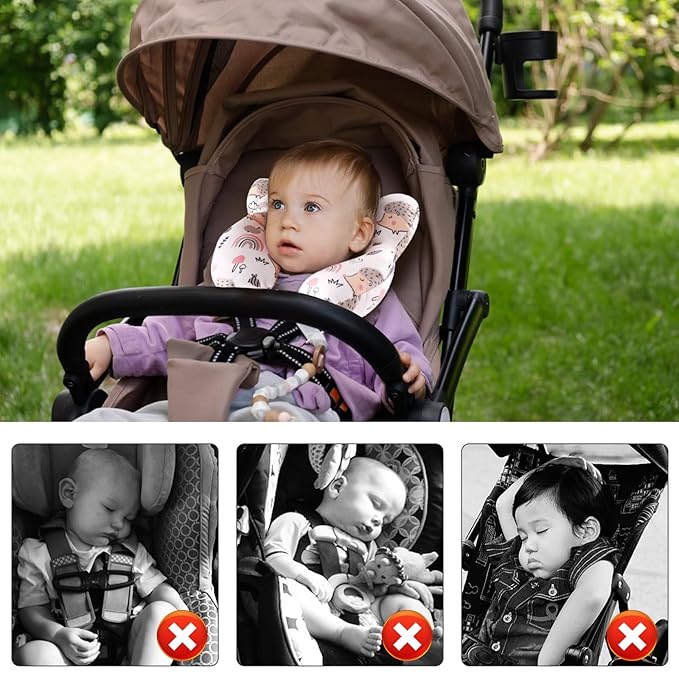 vocheer Baby Travel Pillow(Upgraded), Head and Neck Support Pillow for Pushchair, Car Seat,Stroller, Bouncer, Cotton, Hedgehog
