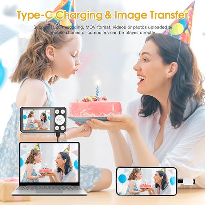 4K Digital Camera for Teens, FHD 64MP Digital Camera for Kids with 64GB SD Card, 18X Digital Zoom Cameras for Photography, Point and Shoot Video Camera for Kids, Black