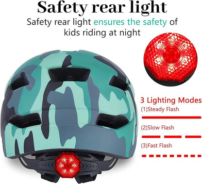Kids Bike Helmet, Youth Toddler Boys Girls Helmets, 2 Size Adjustable for Ages 2-3-5-8-14 Years, Child Helmet with Visor and LED Light, Lightweight Multi-Sport Bicycle Scooter Cycling Helmets