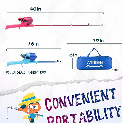 Kids Fishing Pole, Telescopic Fishing Rod, Toddler Collapsible Fishing Rod and Reel Combo with Tackle Box, Fishing Line, Bobber, and Soft Lures for Boy, Girl, Youth, Beginner, Over 4 Years Old