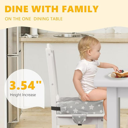 Booster Seat for Kitchen Chair with Adjustable Straps, Toddler Booster Seats for Dining Table Portable for Travel Camping Eating, Booster Cushion for Table for Baby Child Infant Kid Boy Girl