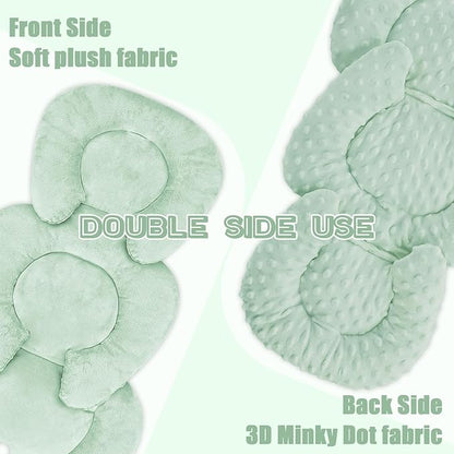 GFU Infant Car Seat Insert Head and Body Support, Reversible Newborn Insert for Carseat with Strap Pads, Soft Stroller Cushion Pillow Insert for Boys and Girls, Fits for Stroller, Swing, Green