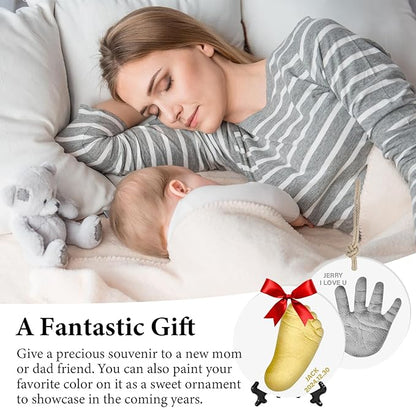 Baby Handprint Footprint Keepsake Ornament Kit, Personalized Baby Foot Printing Kit for Newborn Clay Impression Handmade DIY Imagination to Create