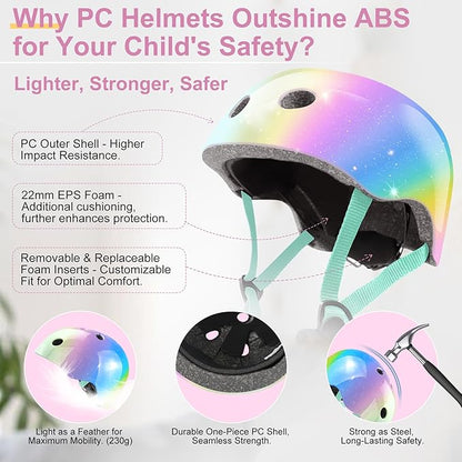 Vvinca Kids Toddlers Bike Helmet Adjustable for Ages 3-5-8 Years, Knee Pads and Elbow Pads Set Wrist Guard Sports Protective Gear Set for Roller Skate Bicycle Skateboard Scooter Girl Boy Birthday Gift