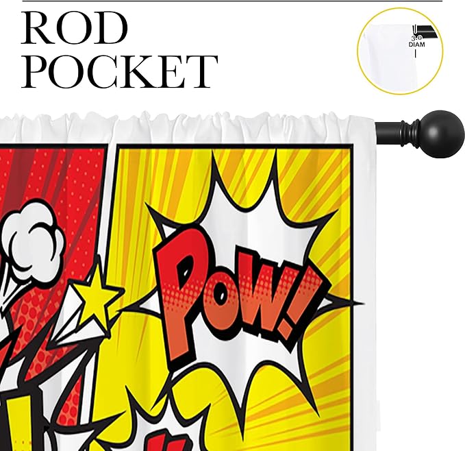 Superhero City Wars Explosion Rod Pocket Blackout Curtains for Boy Girl Bedroom, Colorful Comics Ar Thermal Insulated Home Window Drapes for Living Room Darkening, 72x63 inch