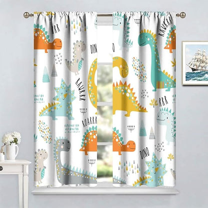 Dinosaur Curtains for Kids Boys Girls Home Decor Childish Cute Dino Animals Print Pattern Rod Pocket Blackout Window Drapes for Nursery Baby Bedroom Playroom W21xL63in 2 Panels