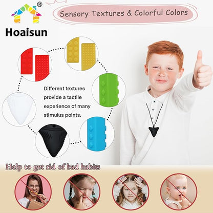 Chewy Necklaces for Sensory Kids, 6 Pack Chew Necklaces for Sensory Boys and Girls with Autism, ADHD, SPD, Chewing, Biting, Silicone Oral Sensory Chew Teething Toys for Adults Reduce Anxiety Fidget