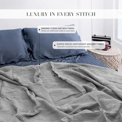 Salt Earth GOTS Certified 100% Organic Cotton Throw Blanket, 90" X 90" Waffle Blankets & Throws for Bed, Throw Blanket for Couch,Modern and Cozy Blanket,All Seasons, Comfy Soft Blanket(Scottish Grey)