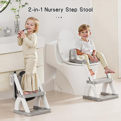 Potty Training Seat, Toddler Toilet Seat for Kids Boys Girls, 2 in 1 Potty Training Toilet for Kids, Splash Guard Anti-Slip Pad Step Stool, Adjust High Potty Chair for Toddler Kid Boys Girls